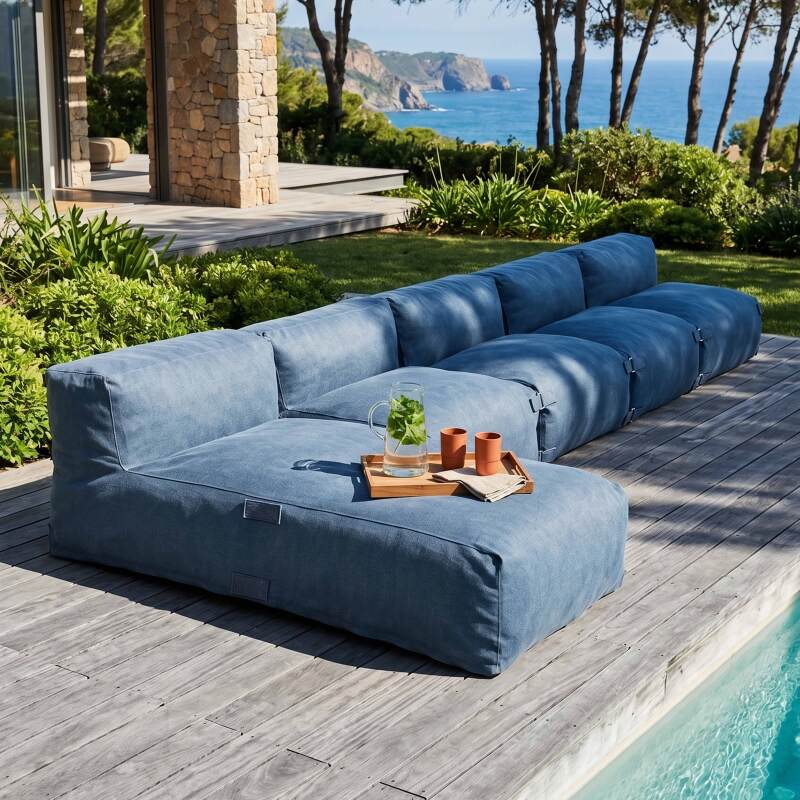 Modulare Gartenmöbel für 5 Personen bestehend aus 4 Sesseln und 1 Chaiselongue