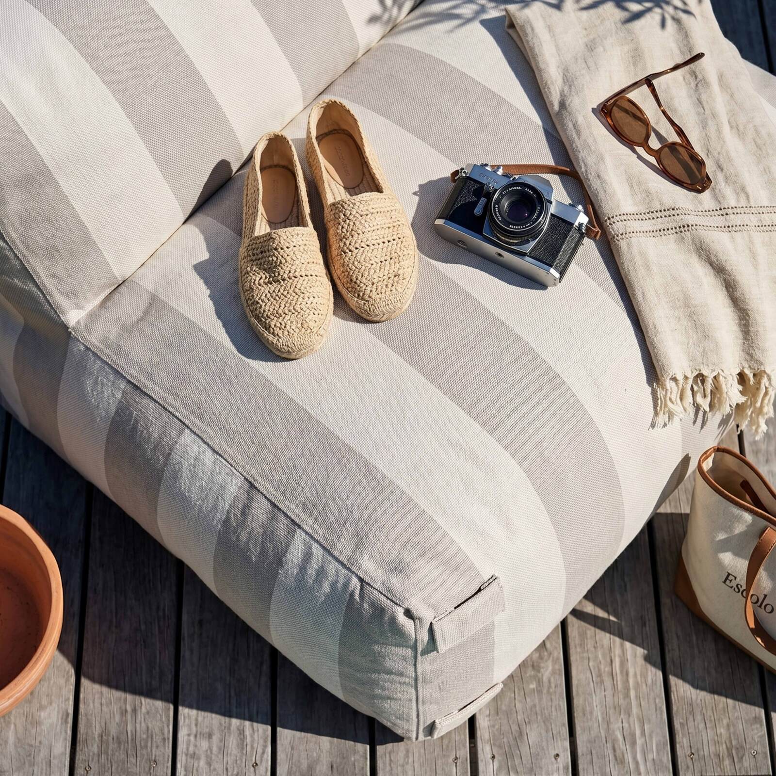 Sessel im gestreiften Design für ein modulares Outdoor-Sofa