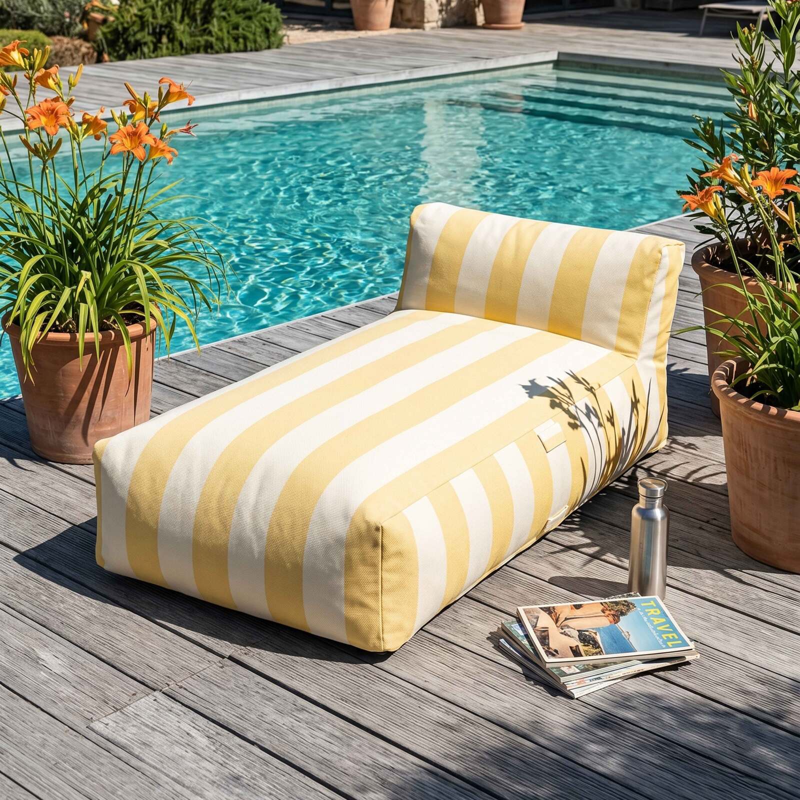 Chaiselongue im gestreiften Design für ein modulares Outdoor-Sofa