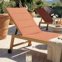 Sonnenliegen aus Aluminium in Holzoptik und Textilene 5-fach verstellbar mit Rollen - 2er-Set