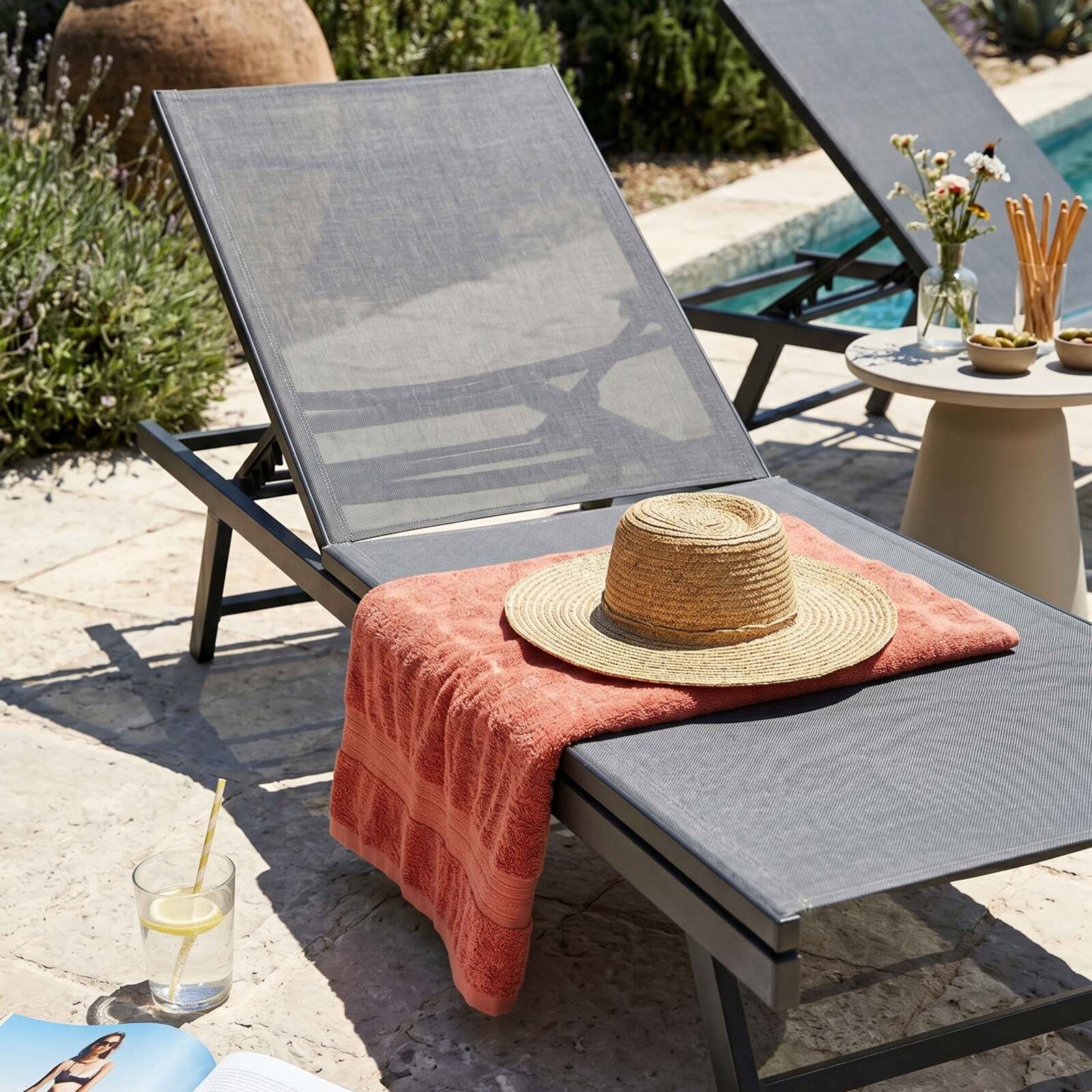 Sonnenliegen aus Metall und Textilene 5-fach verstellbar - 2er-Set
