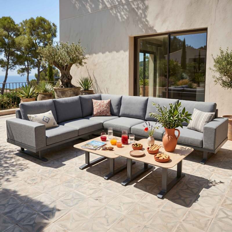 5-Sitzer-Eckgartenmöbel aus Aluminium