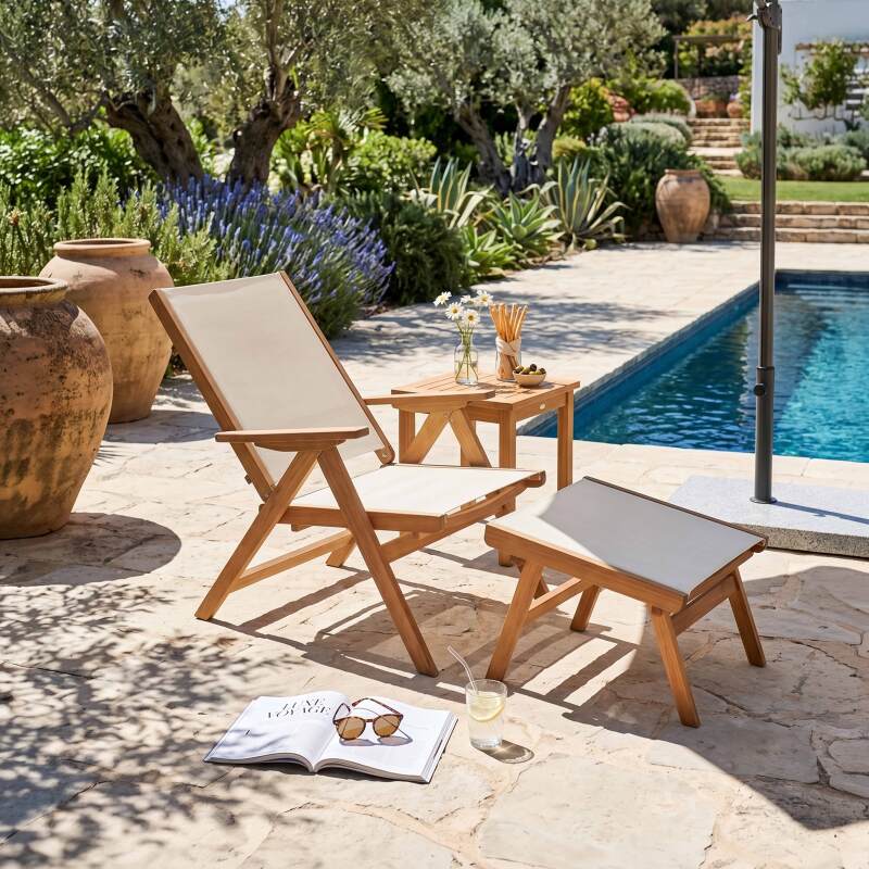 Relax Gartensessel aus Eukalyptusholz mit Fußstütze