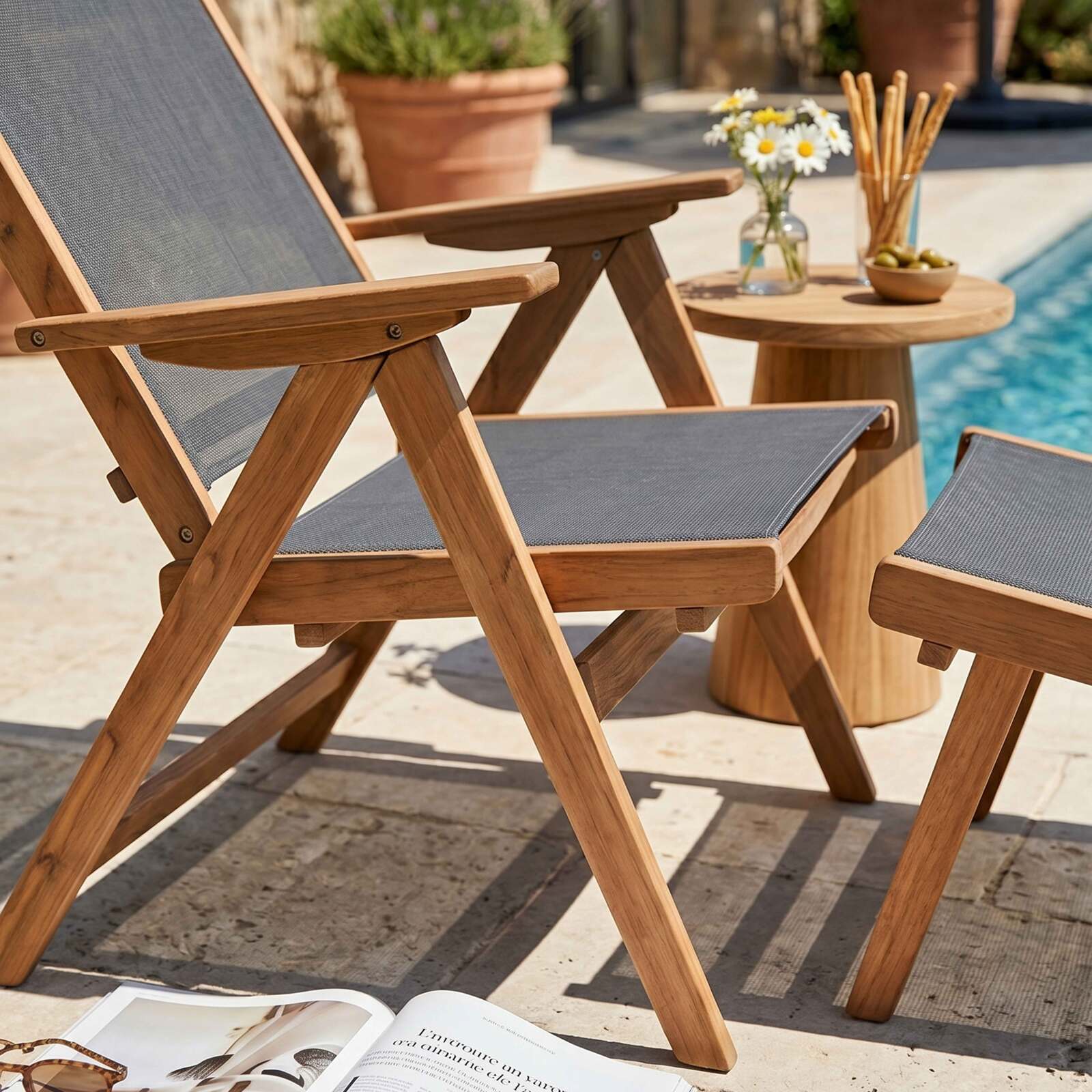 Relax Gartensessel aus Eukalyptusholz mit Fußstütze