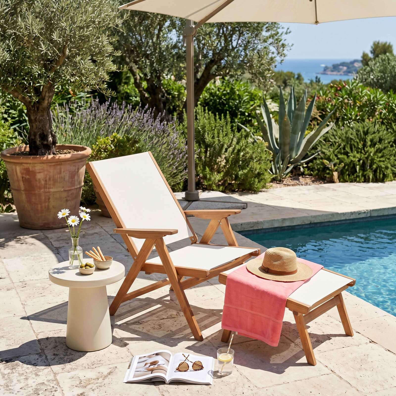Relax Gartensessel aus Eukalyptusholz mit Fußstütze