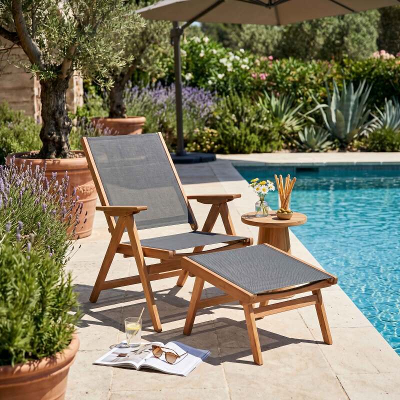 Relax Gartensessel aus Eukalyptusholz mit Fußstütze