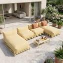 Modulare Gartenmöbel für 4 Personen mit Gestell, bestehend aus 2 Chaiselongues, 2 Sesseln und Couchtisch