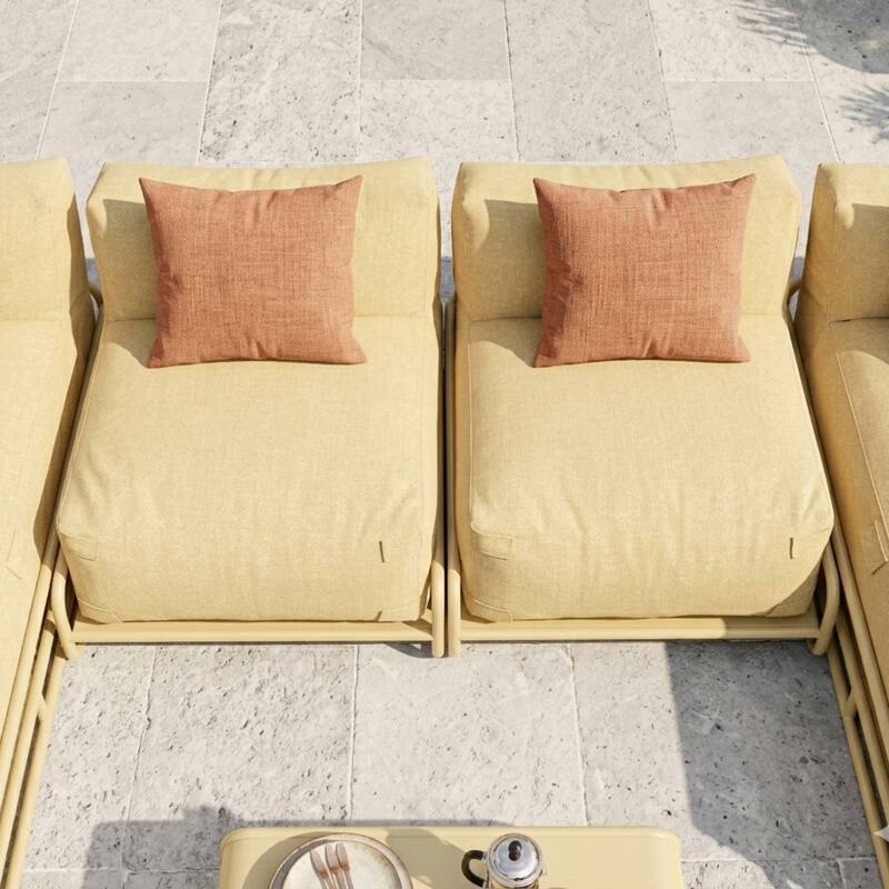 Modulare Gartenmöbel für 4 Personen mit Gestell, bestehend aus 2 Chaiselongues, 2 Sesseln und Couchtisch (2/6)