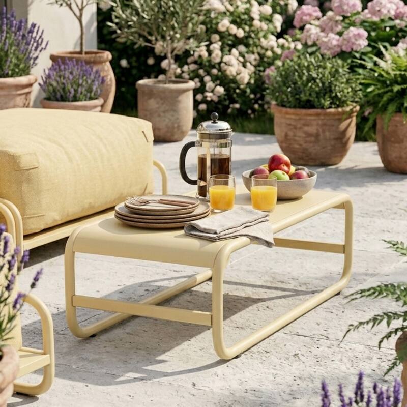 Modulare Gartenmöbel für 4 Personen mit Gestell, bestehend aus 2 Chaiselongues, 2 Sesseln und Couchtisch (4/6)