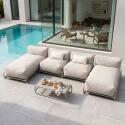 Modulare Gartenmöbel für 4 Personen mit Gestell, bestehend aus 2 Chaiselongues, 2 Sesseln und Couchtisch