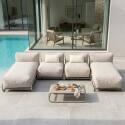 Modulare Gartenmöbel für 4 Personen mit Gestell, bestehend aus 2 Chaiselongues, 2 Sesseln und Couchtisch