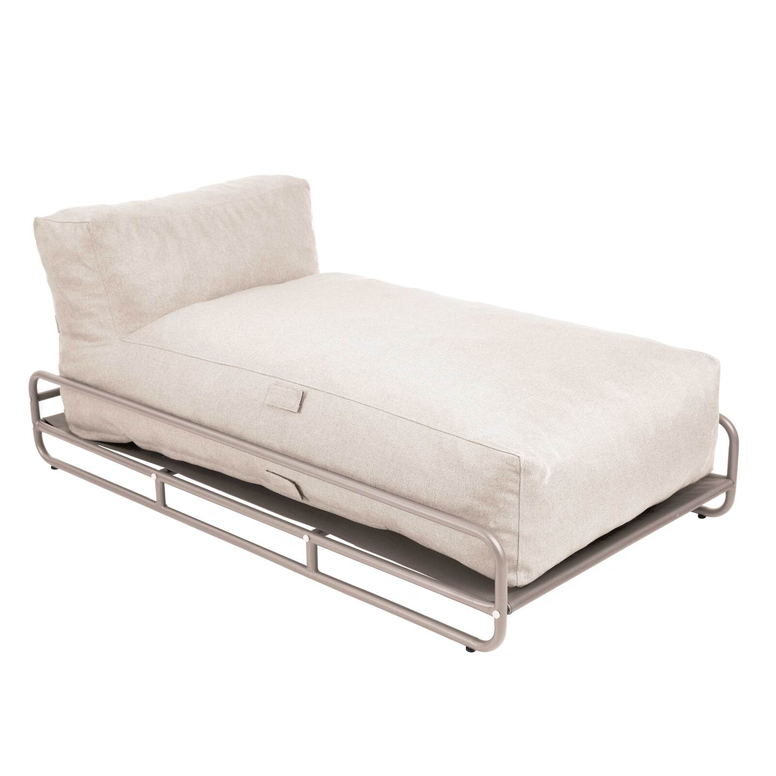 Modulare Gartenmöbel für 4 Personen mit Gestell, bestehend aus 2 Chaiselongues, 2 Sesseln und Couchtisch