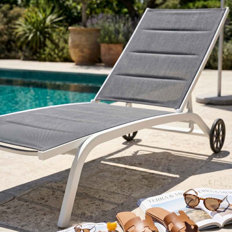 Sonnenliegen aus Aluminium und Textilene 4-fach verstellbar mit Rollen - 2er-Set (2/8)