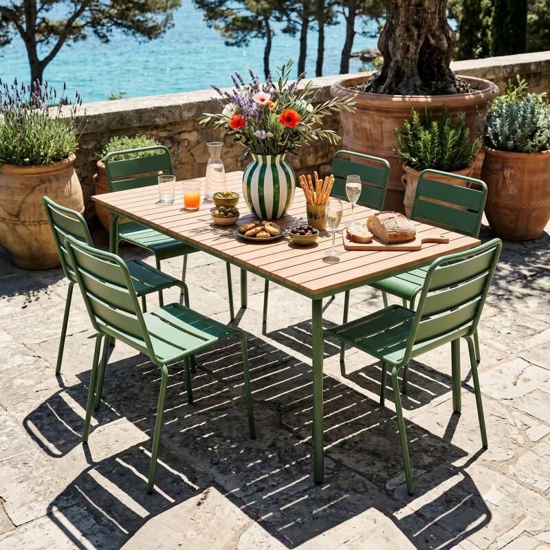 Gartentisch Holzoptik aus Metall und Polywood, 6 Personen, 160x90 cm (2/8)