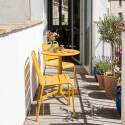 Gartentisch im Bistro-Stil, rund , neigbar, aus Metall mit Einbaufuß, Ø70 cm, und 2 Stühle