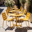 Gartentisch im Bistro-Stil, rund , neigbar, aus Metall mit Einbaufuß, Ø70 cm, und 2 Stühle