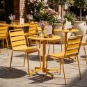 Gartentisch im Bistro-Stil, rund , neigbar, aus Metall mit Einbaufuß, Ø70 cm, und 2 Stühle