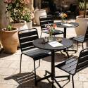 Gartentisch im Bistro-Stil, rund , neigbar, aus Metall mit Einbaufuß, Ø70 cm, und 2 Stühle