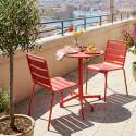 Gartentisch im Bistro-Stil, rund , neigbar, aus Metall mit Einbaufuß, Ø70 cm, und 2 Stühle
