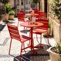 Gartentisch im Bistro-Stil, rund , neigbar, aus Metall mit Einbaufuß, Ø70 cm, und 2 Stühle