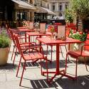 Gartentisch im Bistro-Stil, quadratisch, neigbar, aus Metall mit Einbaufuß, 70x70 cm, und 2 Stühle mit Armlehnen