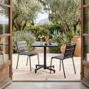 Gartentisch im Bistro-Stil, quadratisch, neigbar, aus Metall mit Einbaufuß, 70x70 cm, und 2 Stühle
