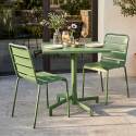Gartentisch im Bistro-Stil, quadratisch, neigbar, aus Metall mit Einbaufuß, 70x70 cm, und 2 Stühle