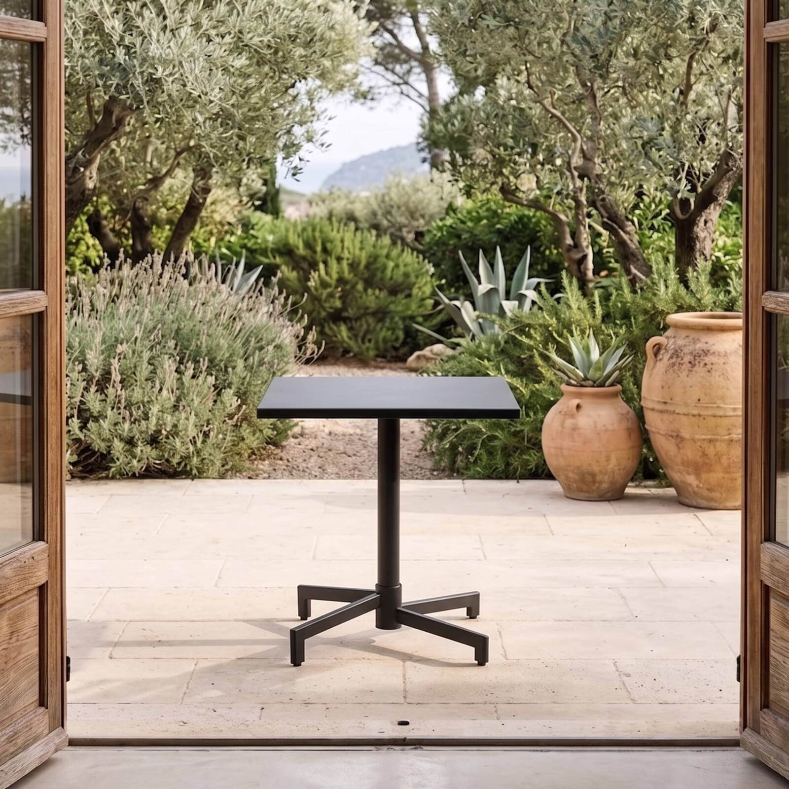 Gartentisch Quadratisch verstellbarer aus Metall, 2 bis 4 Personen, mit einbaufuß, 70x70 cm