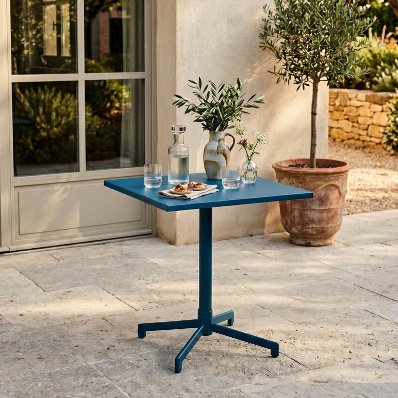 Gartentisch Quadratisch verstellbarer aus Metall, 2 bis 4 Personen, mit einbaufuß, 70x70 cm