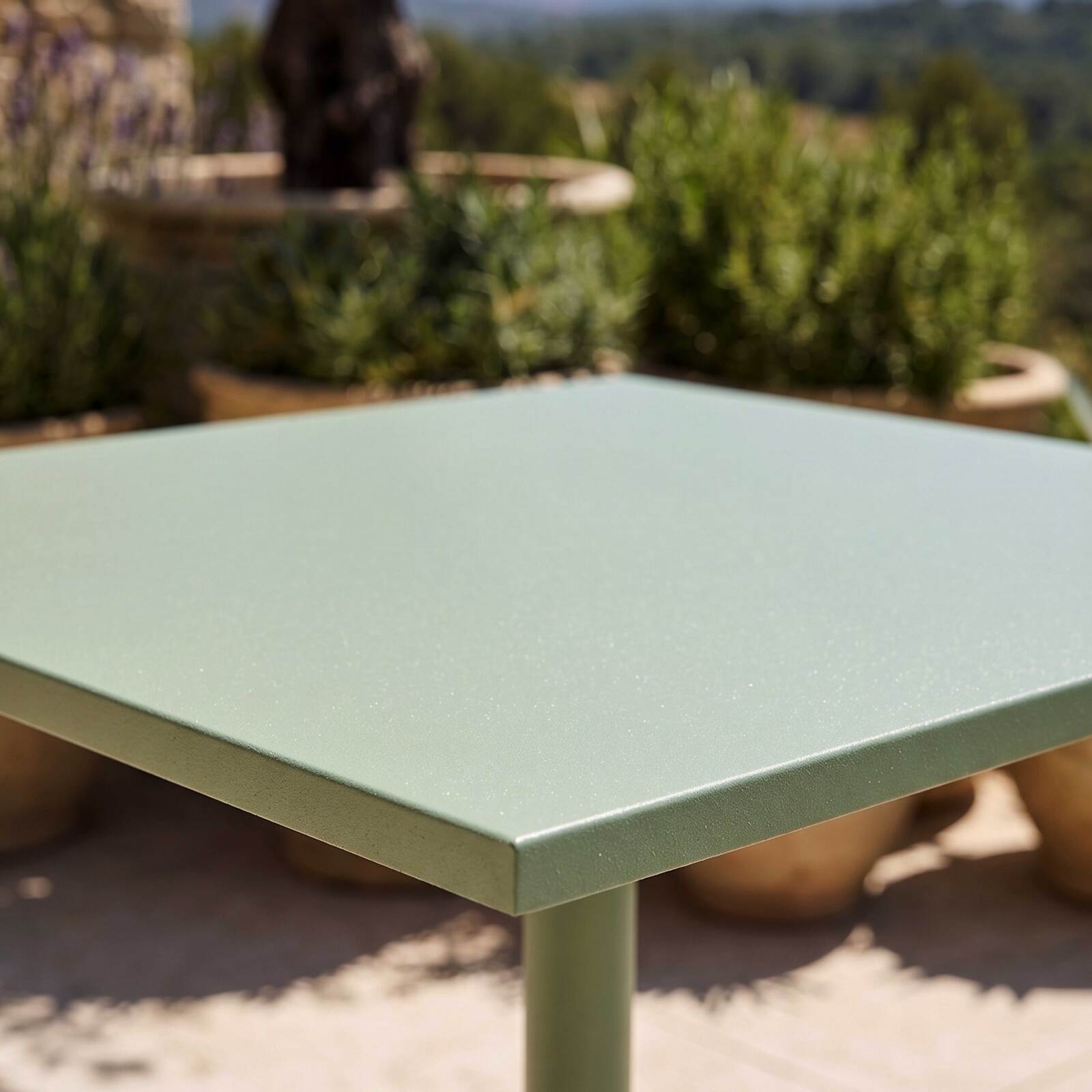 Gartentisch Quadratisch verstellbarer aus Metall, 2 bis 4 Personen, mit einbaufuß, 70x70 cm