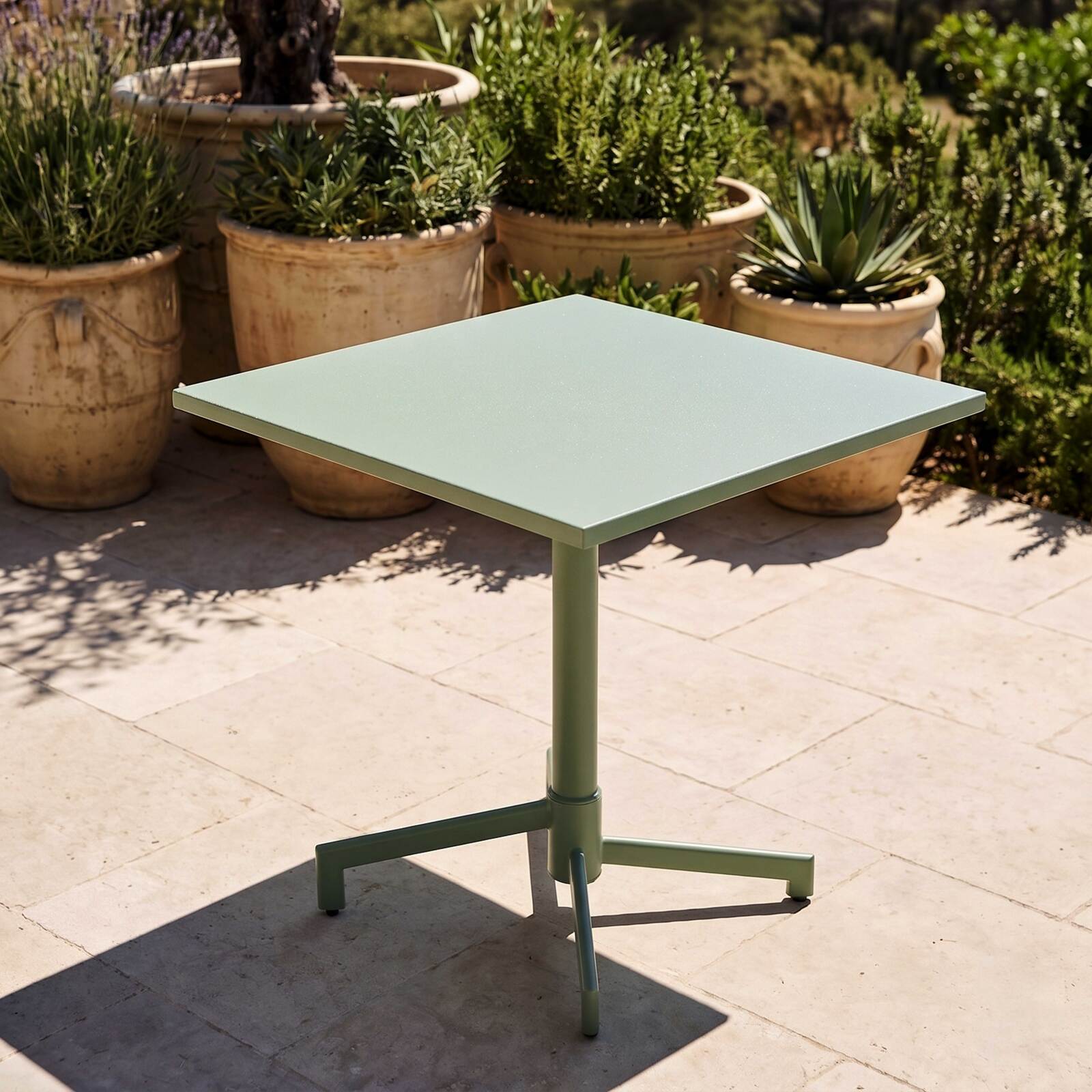 Gartentisch Quadratisch verstellbarer aus Metall, 2 bis 4 Personen, mit einbaufuß, 70x70 cm