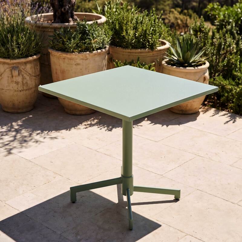 Gartentisch Quadratisch verstellbarer aus Metall, 2 bis 4 Personen, mit einbaufuß, 70x70 cm