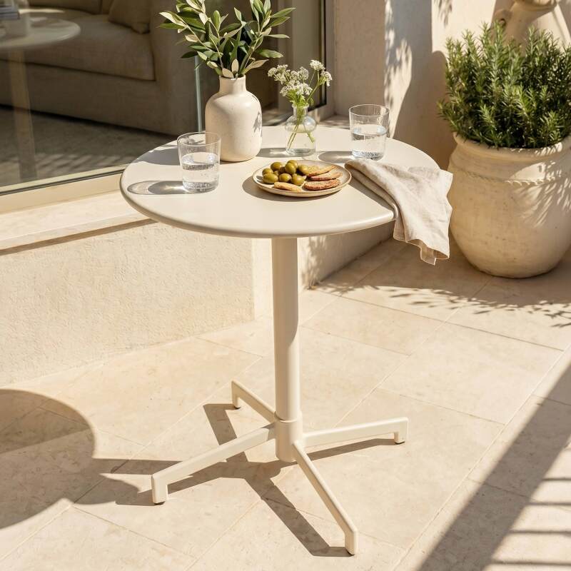 Gartentisch Rund verstellbarer aus Metall, 2 bis 4 Personen, mit einbaufuß, Ø70x72 cm