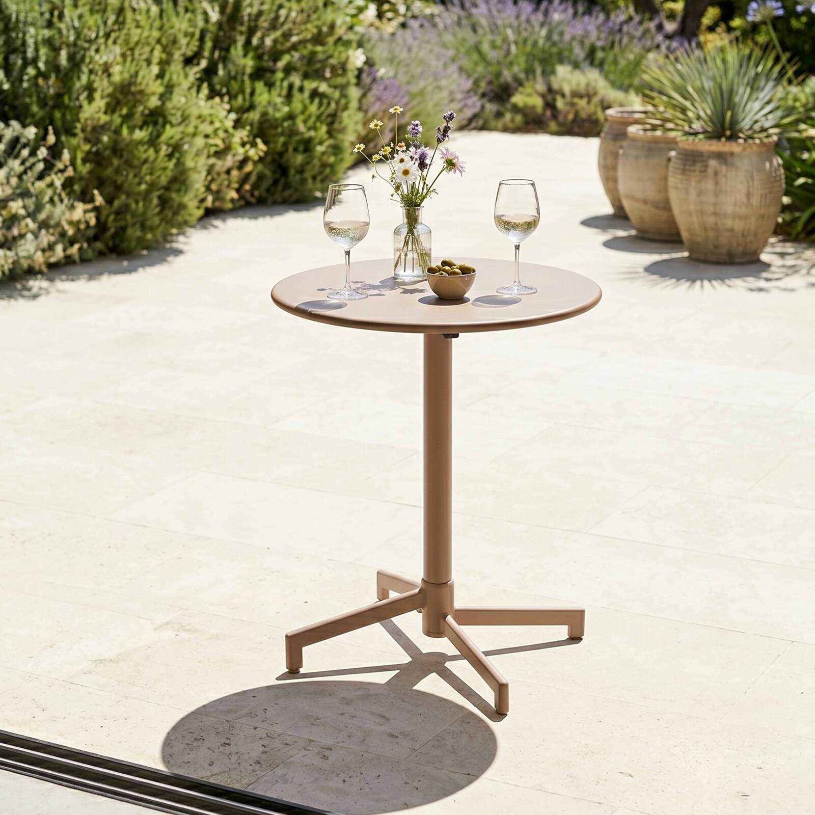 Gartentisch Rund verstellbarer aus Metall, 2 bis 4 Personen, mit einbaufuß, Ø70x72 cm