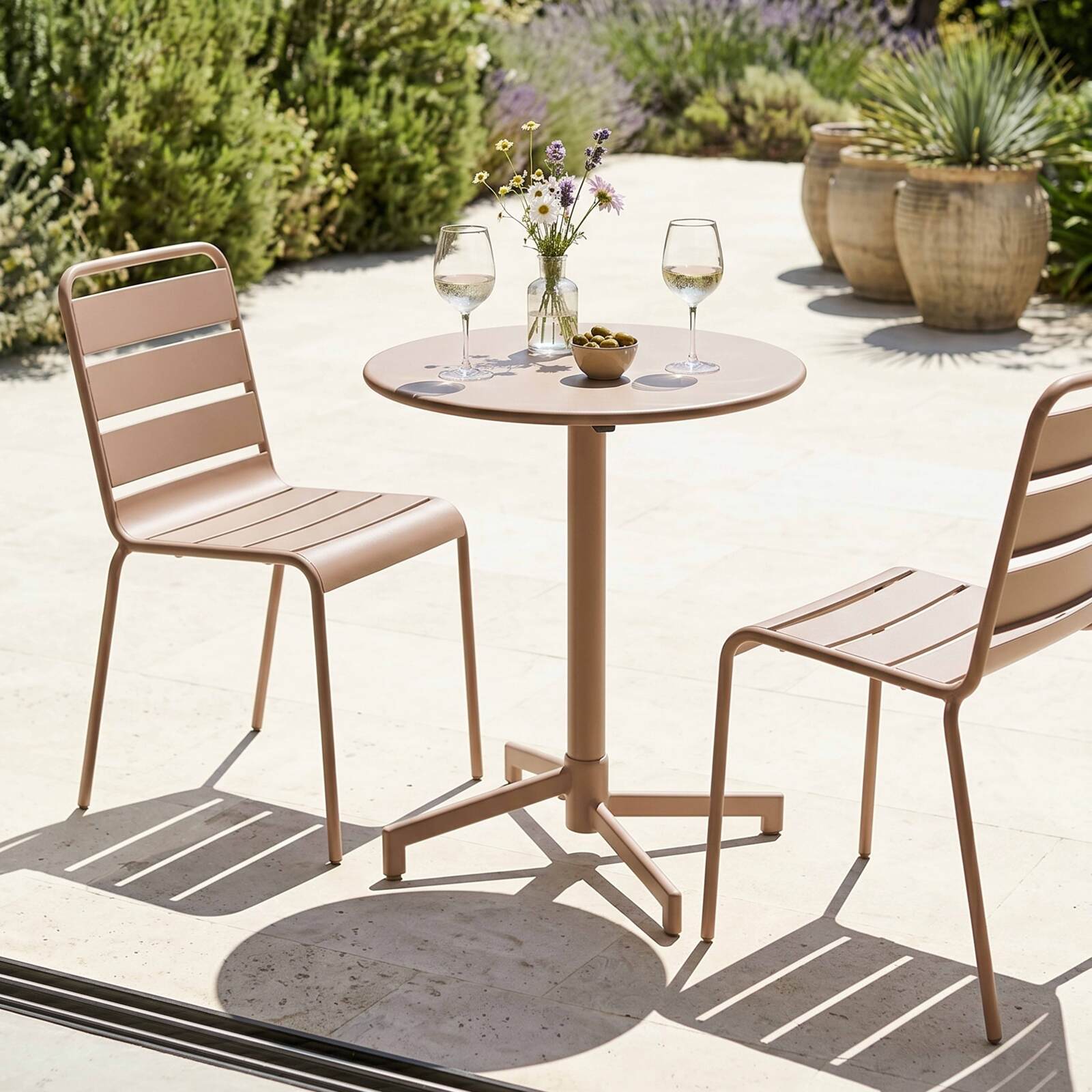 Gartentisch Rund verstellbarer aus Metall, 2 bis 4 Personen, mit einbaufuß, Ø70x72 cm
