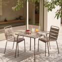 Gartentisch im Bistro-Stil, quadratisch, aus Metall, 70x70 cm, und 2 Stühle mit Armlehnen