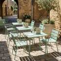 Gartentisch im Bistro-Stil, quadratisch, aus Metall, 70x70 cm, und 2 Stühle mit Armlehnen