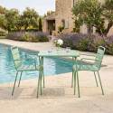 Gartentisch im Bistro-Stil, quadratisch, aus Metall, 70x70 cm, und 2 Stühle mit Armlehnen