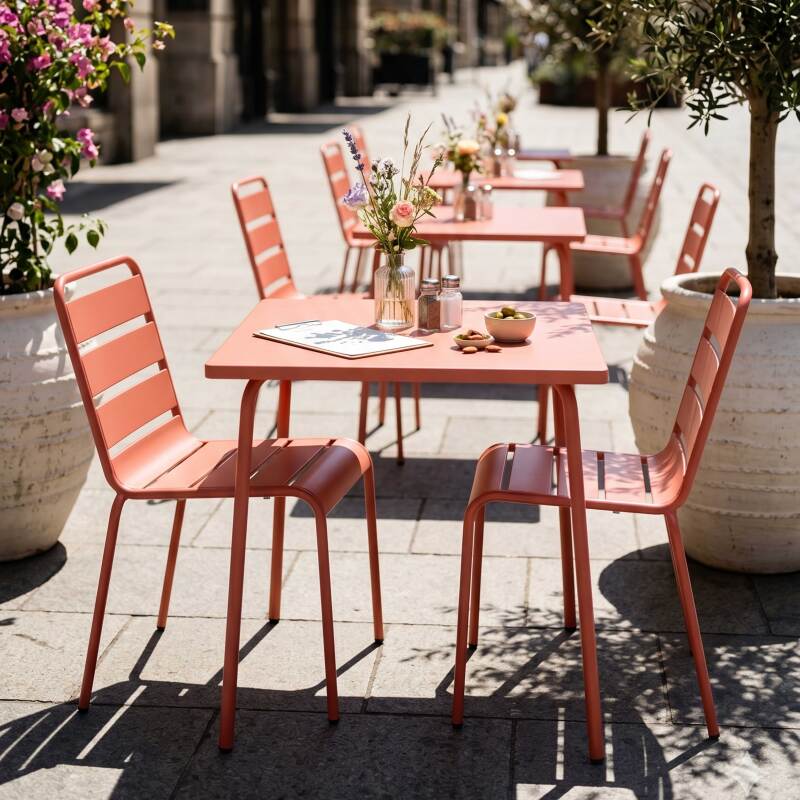 Gartentisch im Bistro-Stil, quadratisch, aus Metall, 70x70 cm, und 2 Stühle (5/7)