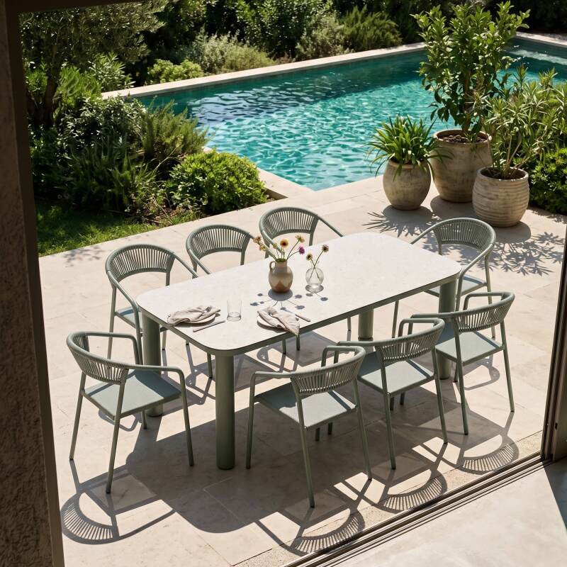 Gartentisch Aluminiumgestell, 8 Personen, 213x90 cm, und 8 Stühle aus Textilene (6/7)