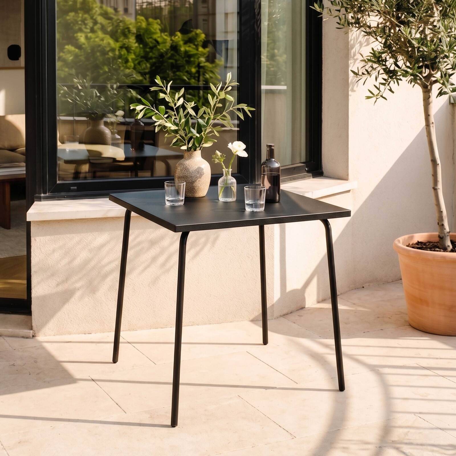 Gartentisch Quadratisch aus Metall, 2 bis 4 Personen, 70x70 cm