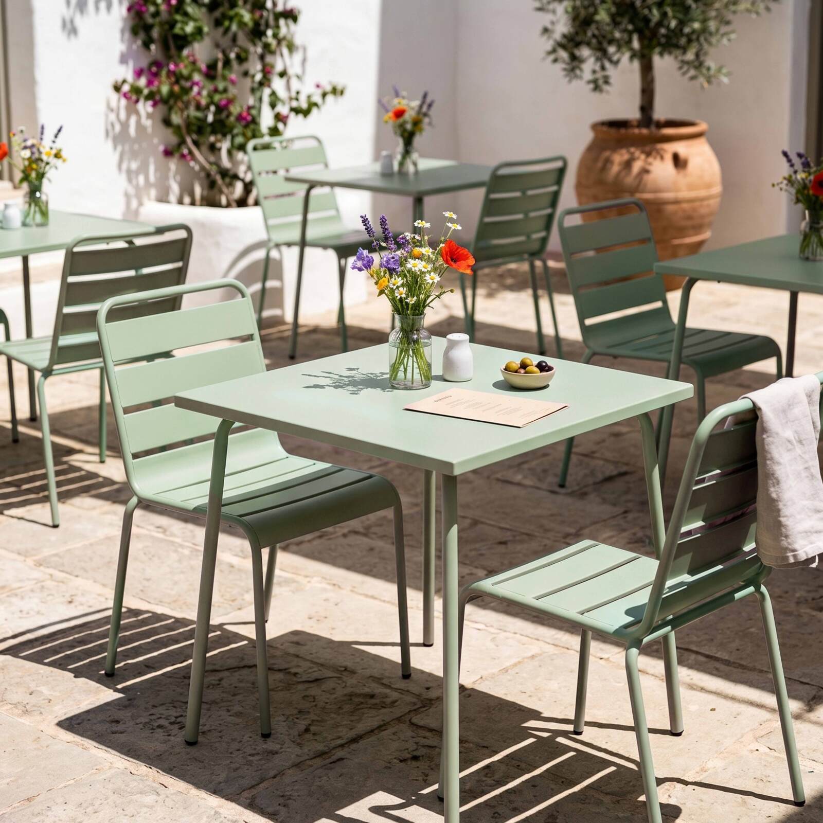 Gartentisch Quadratisch aus Metall, 2 bis 4 Personen, 70x70 cm