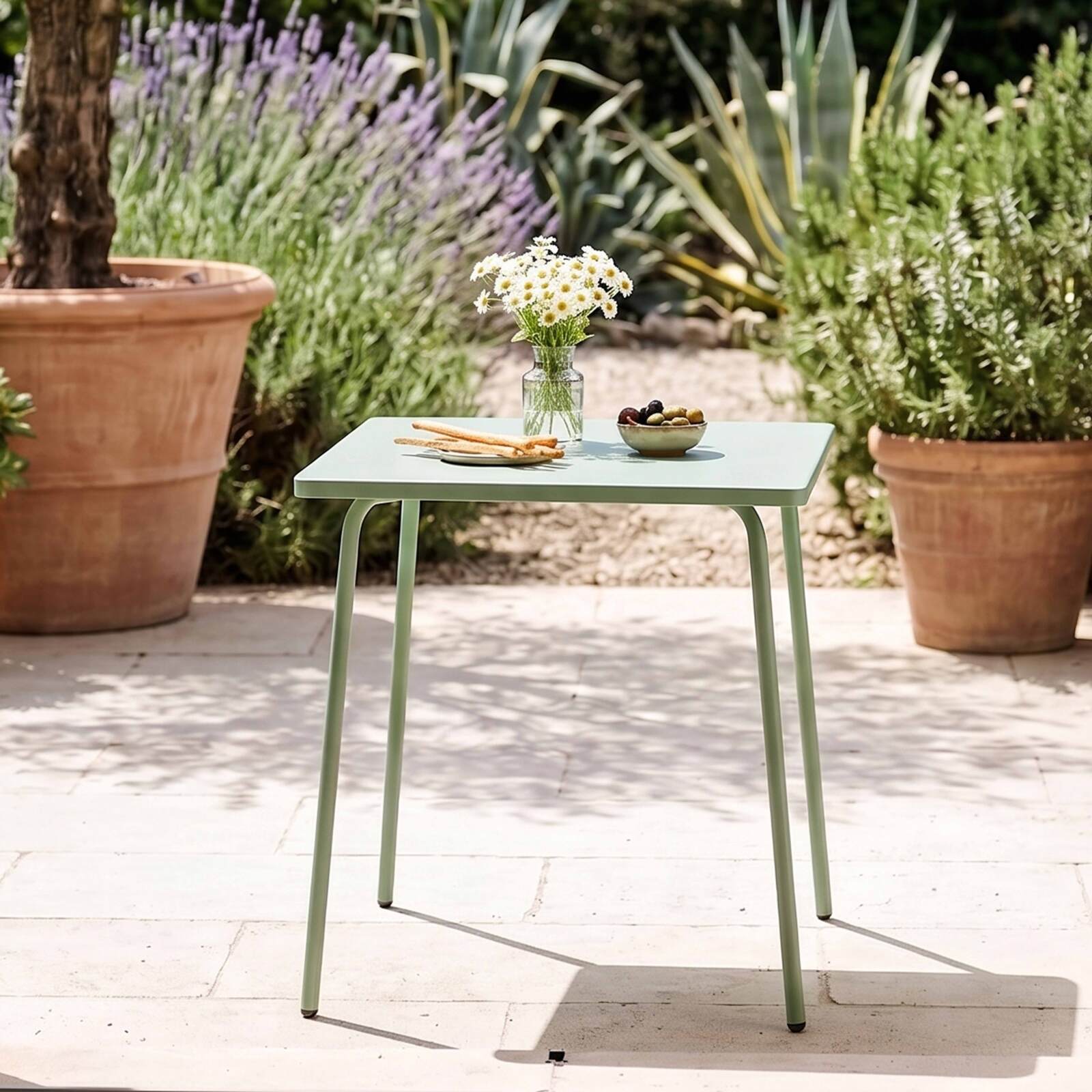 Gartentisch Quadratisch aus Metall, 2 bis 4 Personen, 70x70 cm