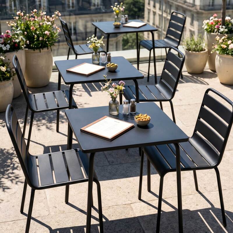 Gartentisch Quadratisch aus Metall, 2 bis 4 Personen, 70x70 cm (6/7)