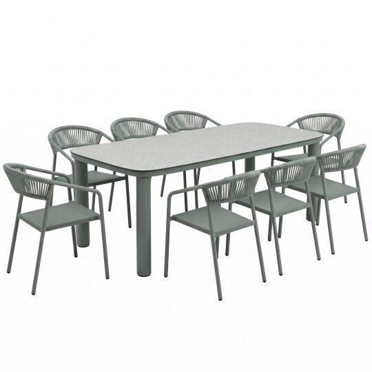 Gartentisch Aluminiumgestell, 8 Personen, 213x90 cm, und 8 Stühle aus Textilene