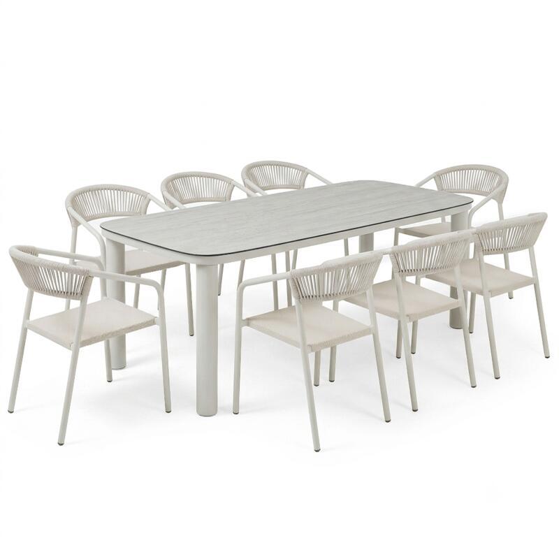 Gartentisch Aluminiumgestell, 8 Personen, 213x90 cm, und 8 Stühle aus Textilene