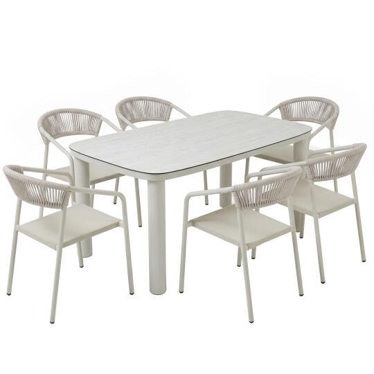 Gartentisch Aluminiumgestell, 6 Personen, 150x90 cm, und 6 Stühle aus Textilene | Oviala