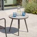 Garten Couchtisch Runde aus Keramik und pulverbeschichtetem Metall mit PALM-Muster Ø45x35 cm