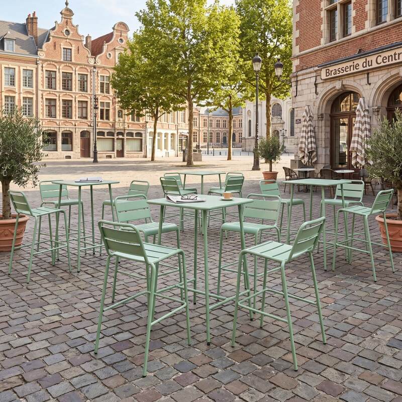 Garten-Hochtisch quadratisch, aus Metall, 70x70 cm, und 4 Hochstühle (3/7)