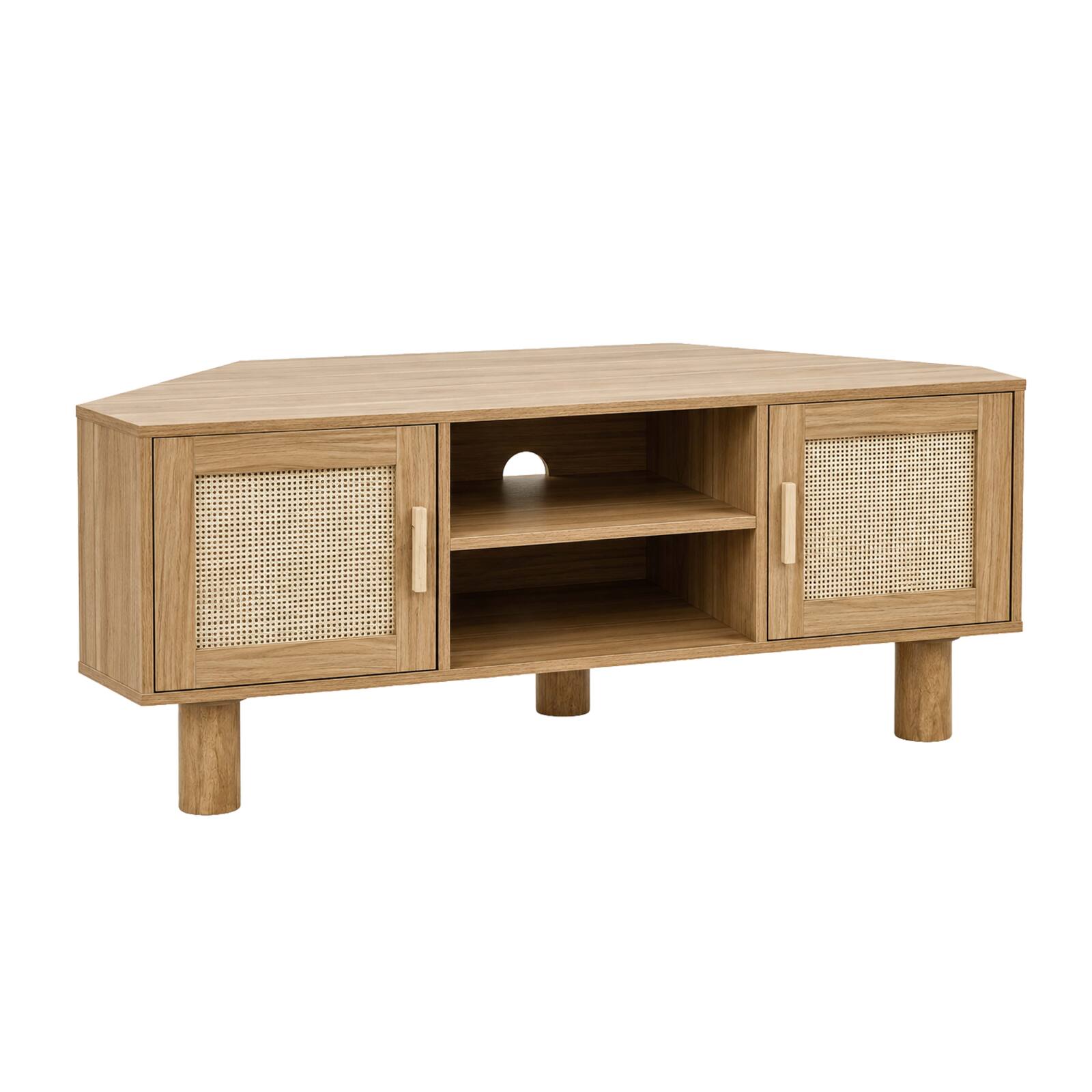 Lowboard in Holzoptik, 120 cm, mit synthetischem Rattan, skandinavischer Stil